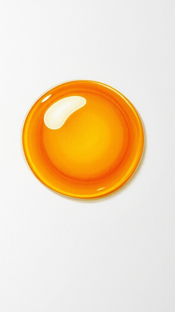 A detailed drawing of an egg yolk with vibrant colors and shading, displayed on textured paper.
